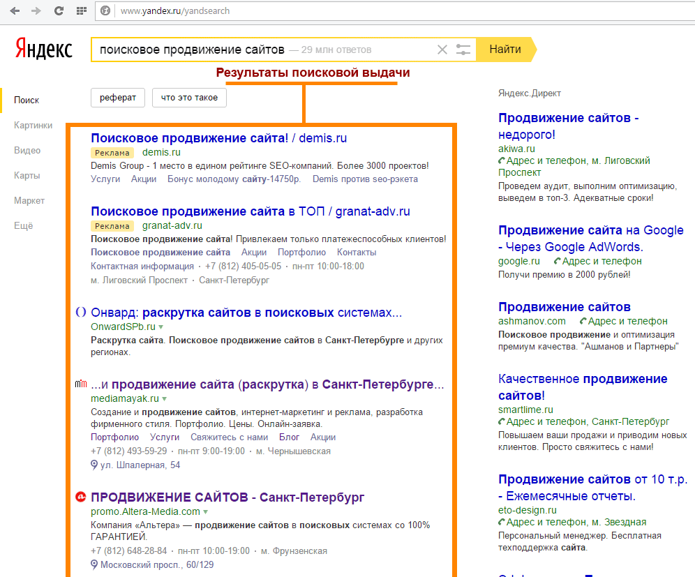 Поисковая выдача Яндекса: Поисковое продвижение сайта в ТОП, эффективная интернет реклама в Яндекс