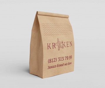 Дизайн пакета для еды на вынос в рыбном ресторане «Kraken»